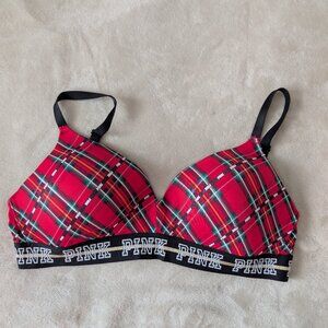 3/$30 PINK Victoria secret plaid gold detail bra